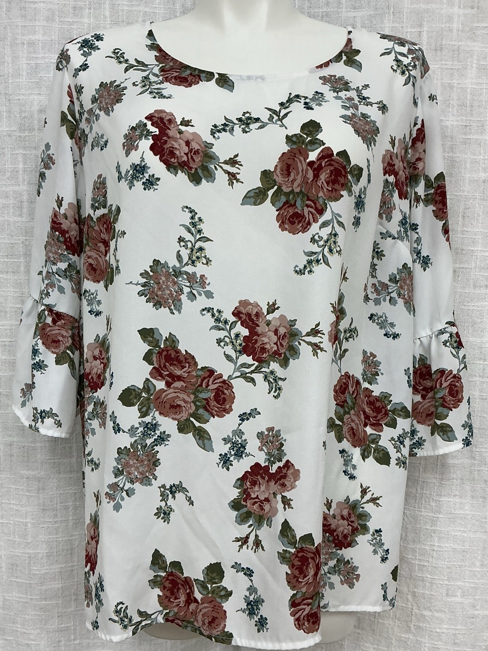 White Floral Scoop Neck Women’s Blouse